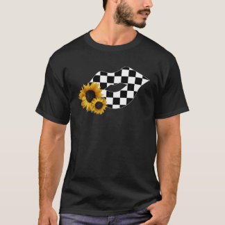 Kontrollerad läppar-kyss, gult solrosblomma tävla t shirt
