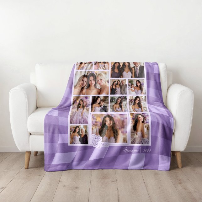 Kontrollerad Lavender 14 Photo Keepsak Quinceañera Fleecefilt (Shown on a Medium 50" x 60" blanket)