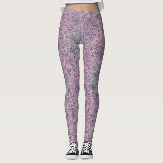 Kontrollerad liten grönt i mönster med lrosa BG Leggings (Framsida)