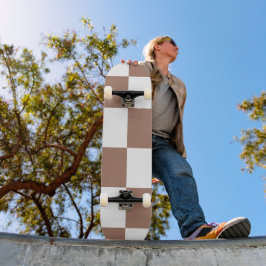 Kontrollerad Mönster i White och Mocha Mousse Mini Skateboard Bräda 18,5 Cm