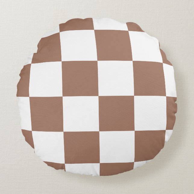 Kontrollerad Mönster i White och Mocha Mousse Rund Kudde (Framsidan)