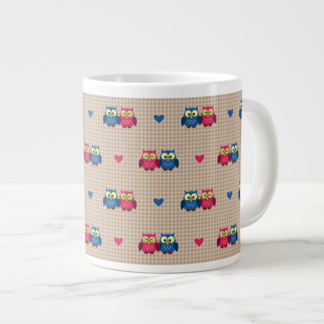 Kontrollerad mönster med kärlek ugglor jumbo mugg (Framsida höger)