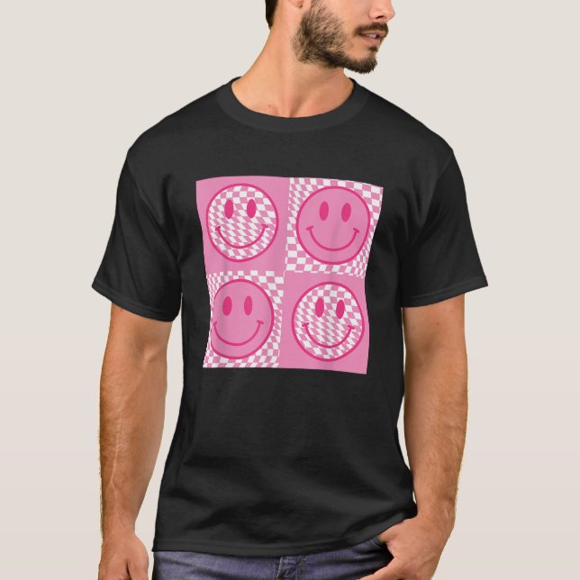 Kontrollerad Mönster sjömil Ansikte Rosa Lycklig A T Shirt (Framsida)