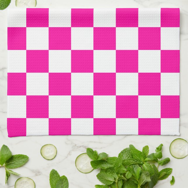 Kontrollerad Neon Rosa och White Kökshandduk (Vikta)