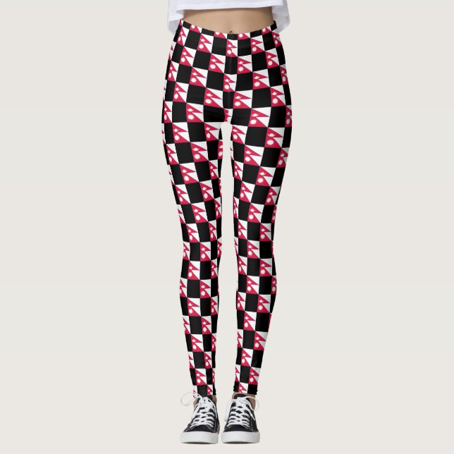 Kontrollerad Nepal Flagga Mönster Leggings (Framsida)