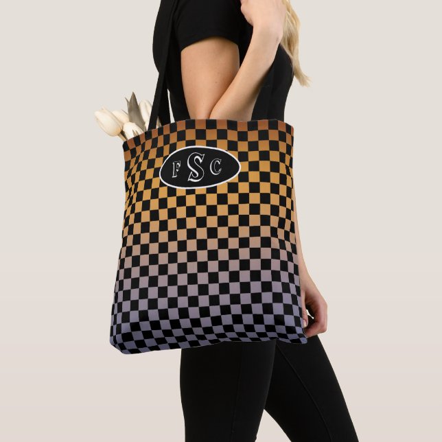 Kontrollerad Orange och Lila Sunset Monogram Tygkasse (Närbild)