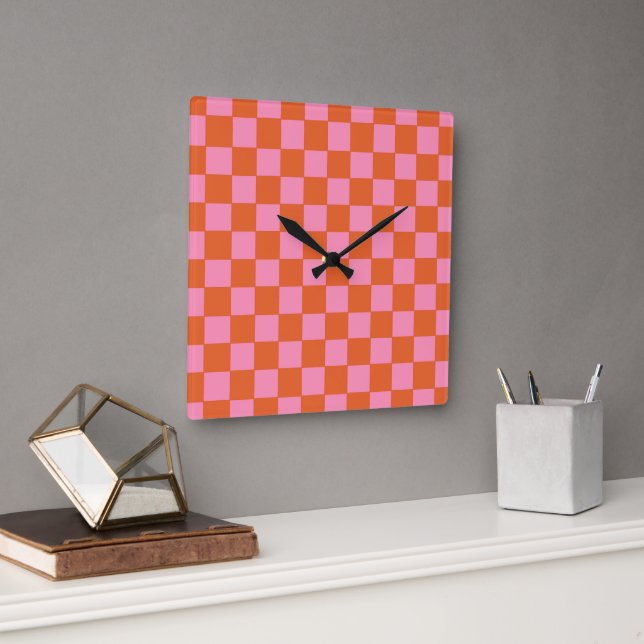 Kontrollerad Orange och Rosa Fyrkantig Klocka (Kontor)