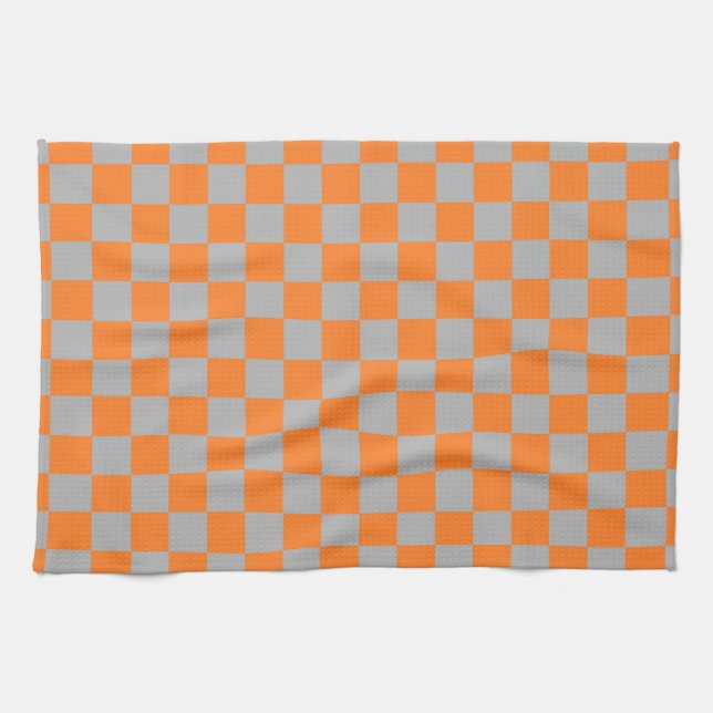 Kontrollerad Orange och Silver Kökshandduk (Horisontell)