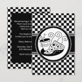 Kontrollerad Pizza-Party Svartvit Mönster Inbjudningar