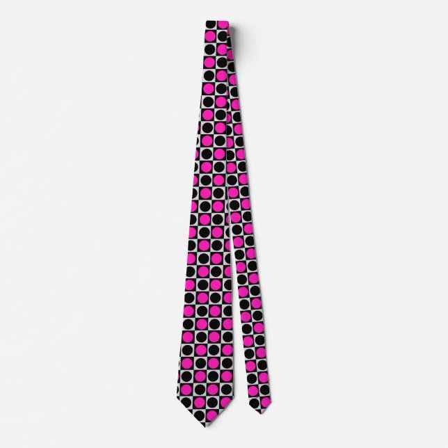 Kontrollerad Polka dots för svart geometrisk Rosa Slips (Framsida)