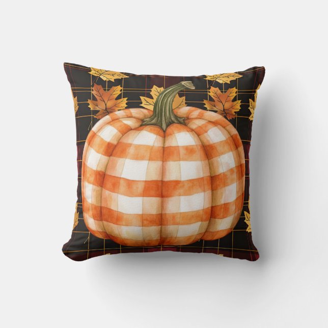 Kontrollerad Pumpkin på Höst löv Pillow Kudde (Framsida)