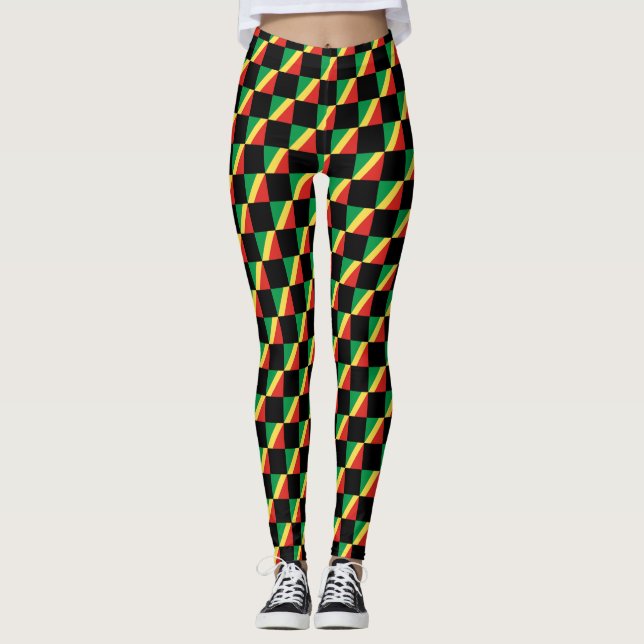 Kontrollerad Republiken Kongo Flagga Mönster Leggings (Framsida)