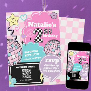 Kontrollerad Retro Groovy Disco 2:a födelsedagen P Inbjudningar