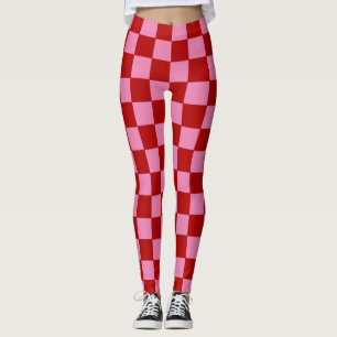 Kontrollerad röd och Shock rosa Leggings