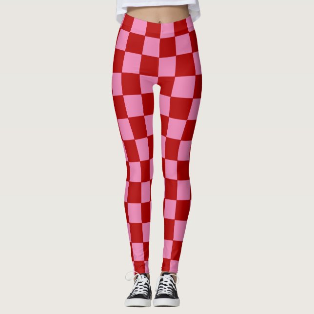 Kontrollerad röd och Shock rosa Leggings (Framsida)