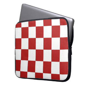 Kontrollerad röd och vit laptop sleeve