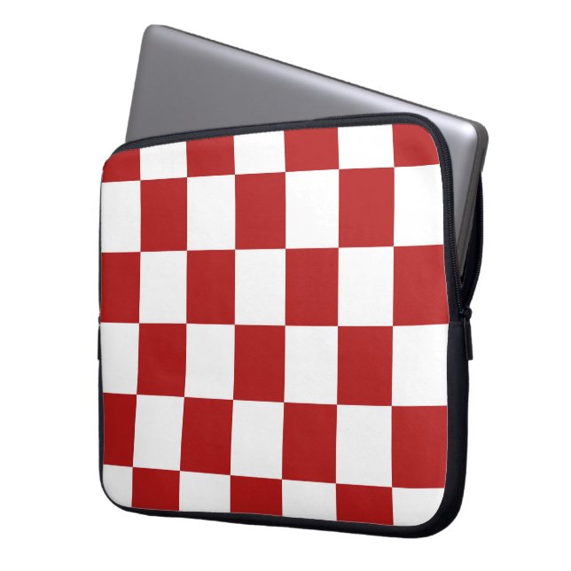 Kontrollerad röd och vit laptop sleeve (Framsidan Vänster)