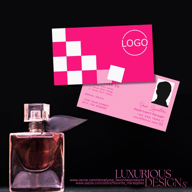 Kontrollerad Rosa och vitt med Logotyp och fotoSny Visitkort (Skapare uppladdad)