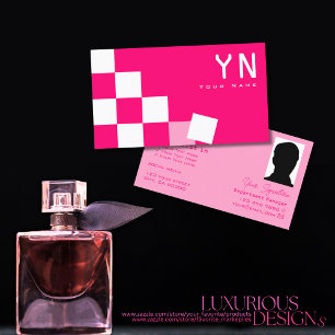Kontrollerad Rosa och vitt med Monogram och foto Visitkort