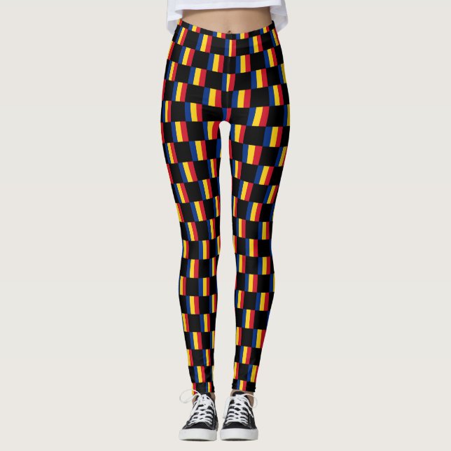 Kontrollerad Rumänien Flagga Mönster Leggings (Framsida)