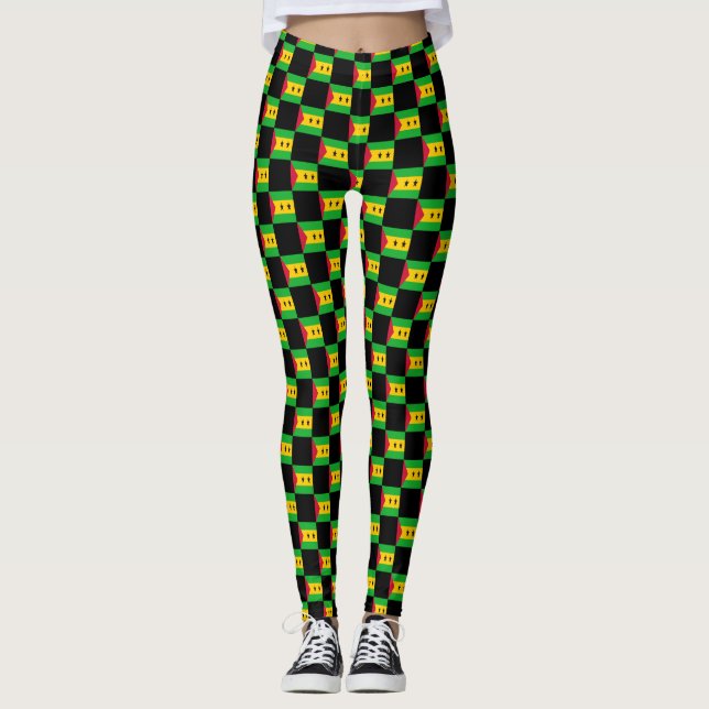 Kontrollerad São Tomé och Príncipe Mönster Leggings (Framsida)