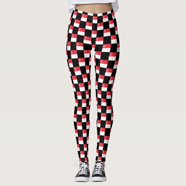 Kontrollerad Singapore Flagga Mönster Leggings (Framsida)