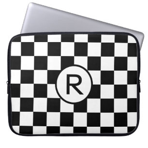 Kontrollerad svart och vit Mönster med Monogram Laptop Fodral