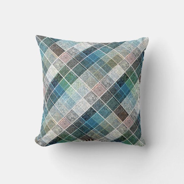 kontrollerad, tartan, plaid, klassisk, blå, vit kudde (Framsida)
