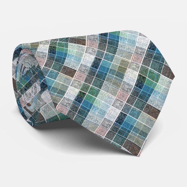 kontrollerad, tartan, plaid, klassisk, blå, vit slips (Rullad)