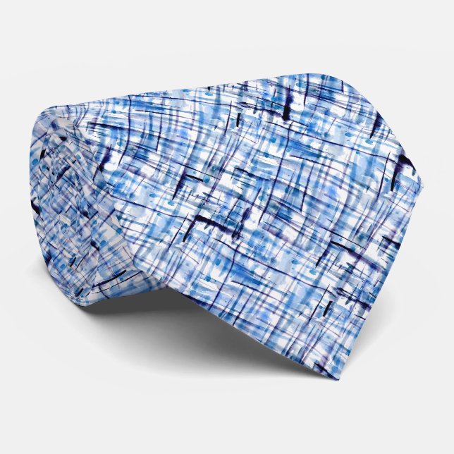 kontrollerad, tartan, plaid, klassisk, blå, vit slips (Rullad)
