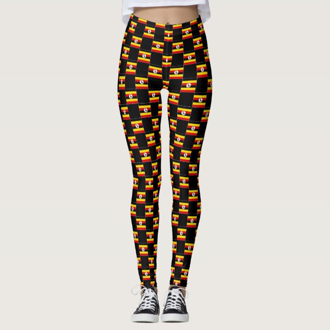 Kontrollerad Uganda Flagga Mönster Leggings (Framsida)
