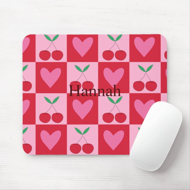 Kontrollerade körsbär med eget namn för Rosa Heart Musmatta (Med mus)