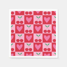 Kontrollerade körsbär med Rosa Hearts Mönster Pappersservett