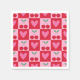 Kontrollerade körsbär med Rosa Hearts Mönster Pappersservett