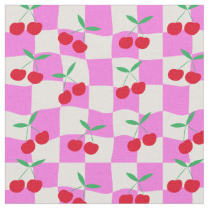 Kontrollerade körsbär på Rosa Warpe Checkerboard Tyg