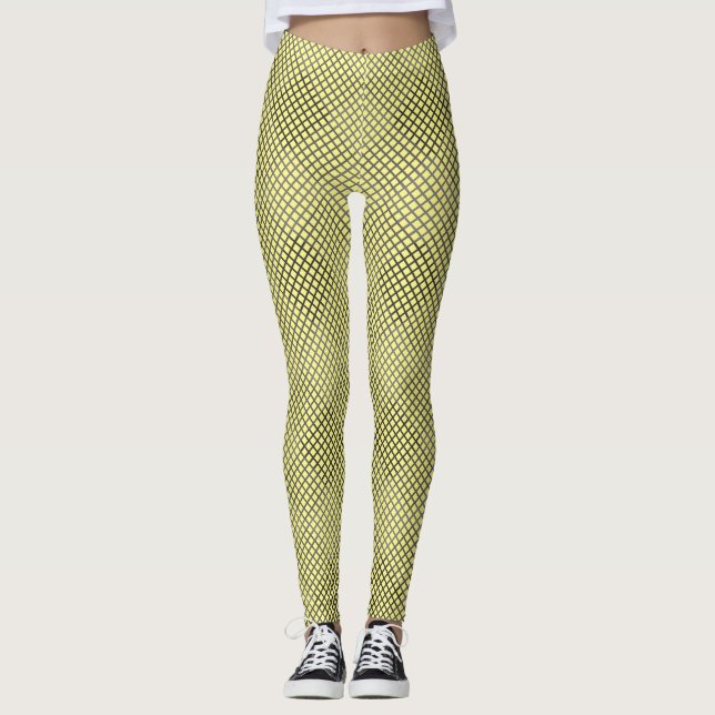Kontrollerade mönster diagonalt 2 ton med Gult Leg Leggings (Framsida)