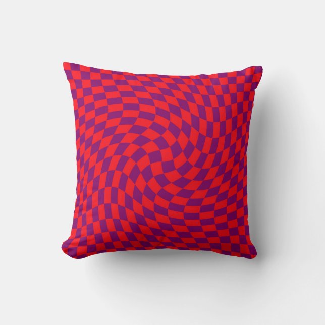 Kontrollerade Retro Warpe Red Lila Checkered Kudde (Framsida)