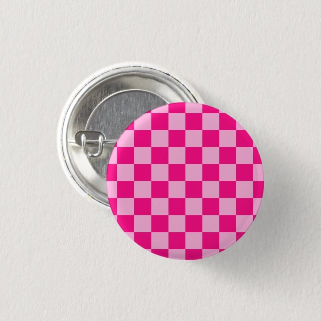 Kontrollerade rutor, ljusa geometriska shock rosa knapp (Framsida & baksida)