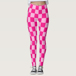 Kontrollerade rutor, ljusa geometriska shock rosa leggings