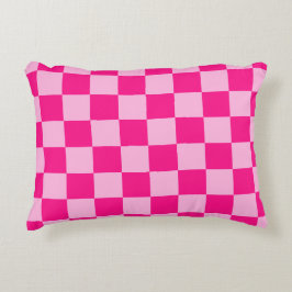 Kontrollerade rutor, ljusa geometriska shock rosa prydnadskudde