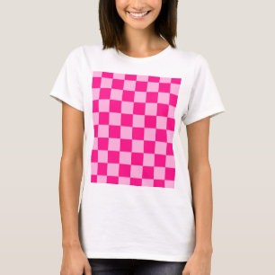 Kontrollerade rutor, ljusa geometriska shock rosa t shirt