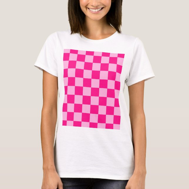 Kontrollerade rutor, ljusa geometriska shock rosa t shirt (Framsida)