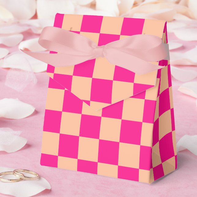 Kontrollerade rutor persienn shock rosa geometrisk presentaskar (Bröllop)