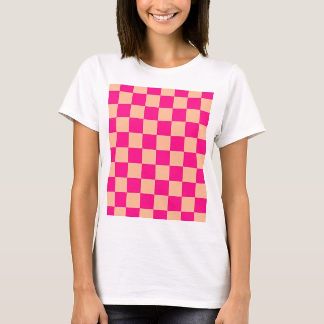 Kontrollerade rutor persienn shock rosa geometrisk t shirt (Framsida)