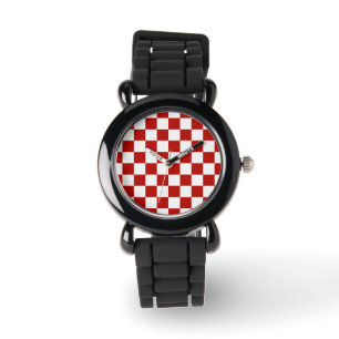 Kontrollerade rutor, röd vit geometrisk reflektor armbandsur