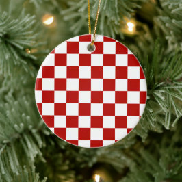 Kontrollerade rutor, röd vit geometrisk reflektor julgransprydnad keramik