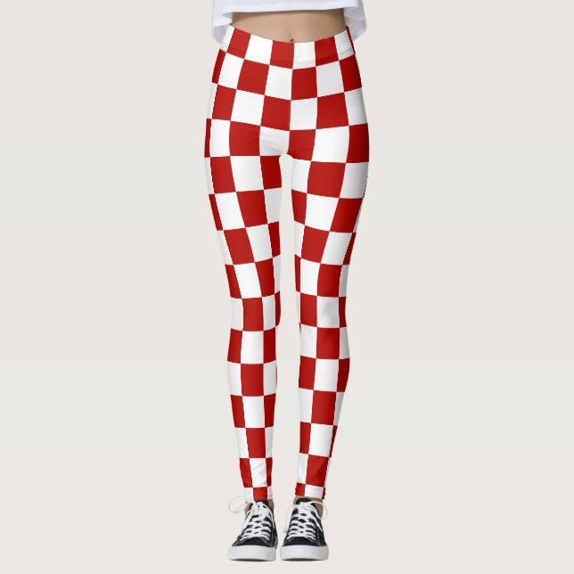 Kontrollerade rutor, röd vit geometrisk reflektor leggings (Framsida)