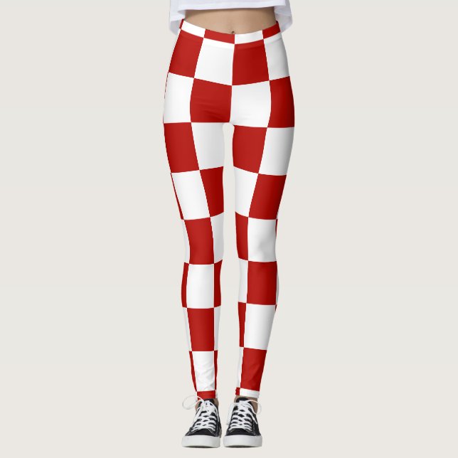 Kontrollerade rutor, röd vit geometrisk reflektor leggings (Framsida)