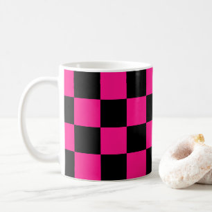 Kontrollerade rutor, shock rosa, svart geometrisk kaffemugg
