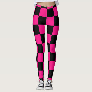 Kontrollerade rutor, shock rosa, svart geometrisk leggings